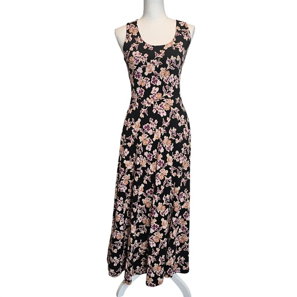Pact Organic Cotton Black Floral Crossback Maxi Dress Small Sustainable - Picture 2 of 11
